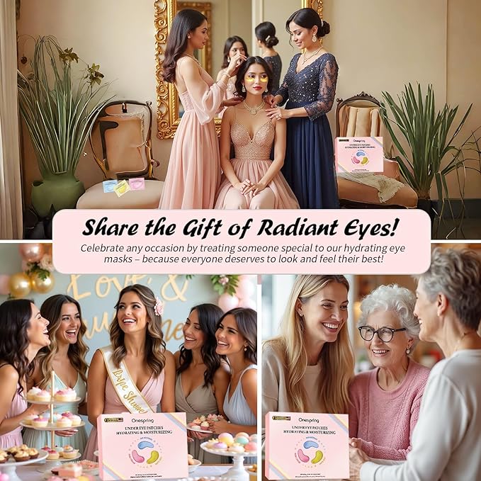 Onespring Eye Masks (8 Pairs) - 24K Gold, Caffeine and Retinol Under Eye Patches, Gel Pads for Wrinkles, Puffiness & Dark Circles, Bachelorette Party Favors, Self Care, Birthday Gifts for Women