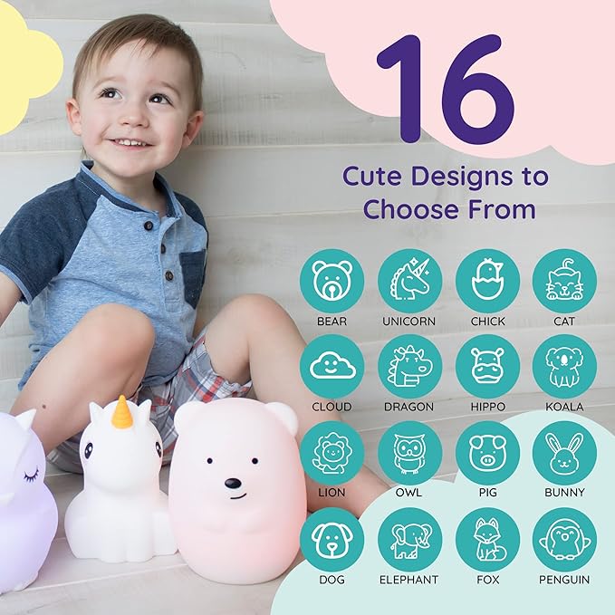 Lumipets Benny The Bear Squishy Silicone Night Light for Kids | Cute Night Light with Remote & Touch Control for Girls & Boys | 9 Color Changing Soft Portable Animal Lamp Comes with USB Cord