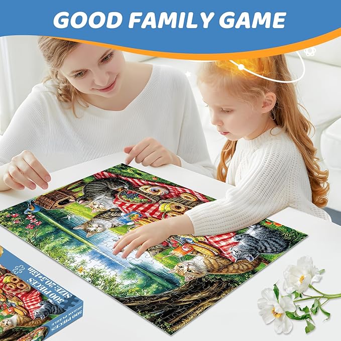 500 Piece Puzzles for Adults, Cat Family Dinner Large Piece Jigsaw Puzzle for Adults Seniors,Recycled Cardboard Puzzle 500 Piece,Family Activity Great Gift for Family Friends 20.5 * 15 in