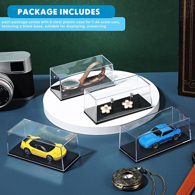 8 Pcs 1/64 Display Case Acrylic Model Cars Display Case 4.17 x 1.81 x 1.81 Inches Clear Plastic Vehicles Toy Cars Storage Collectors