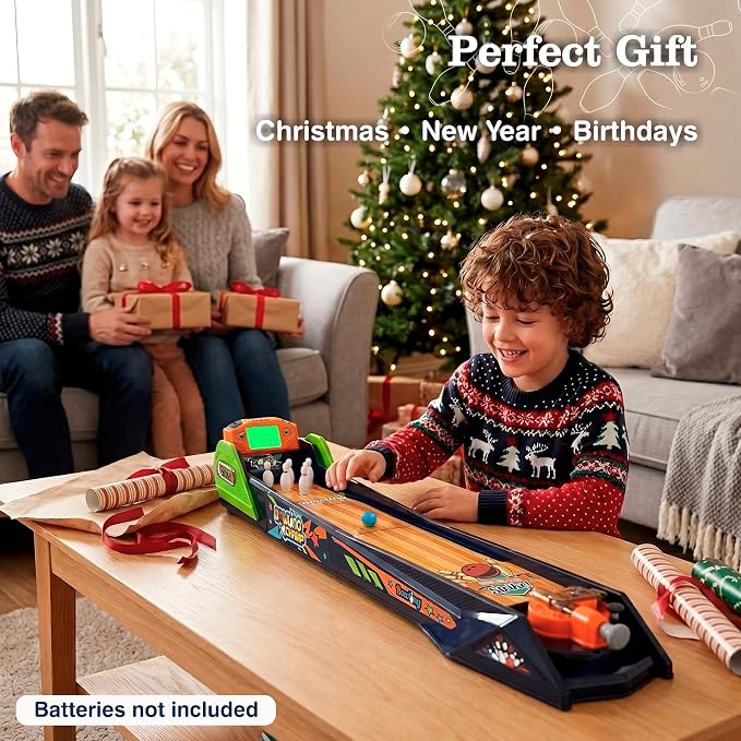 Bowling Game — Electronic Tabletop Arcade Game with LCD Auto Scoring, Lights & Sound, Spring-Loaded Launcher & 1-2 Player Modes — Mini Bowling Set for Kids