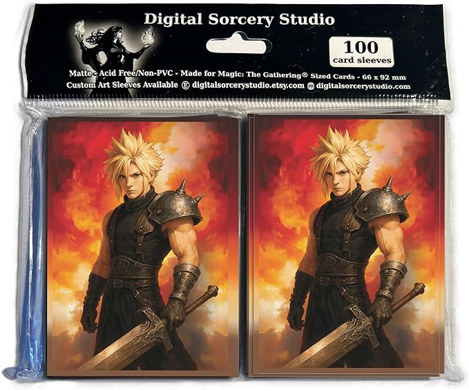 Anime Mercenary Soldier Card Sleeves 100 Pack – Compatible with MTG & TCGs – Perfect for Cloud Final Fantasy Commander Decks – Premium Card Game Sleeves for Magic