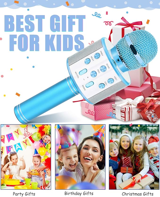 Kids Toys Age 5 6 7 8 9 10, Karaoke Microphone for Kids Popular Toys for Girl Boy Age 5-12 Birthday Gifts for Teen Girls Boys Age 5-12 Party Gift for Girl Boy Age 4-12 - Blue
