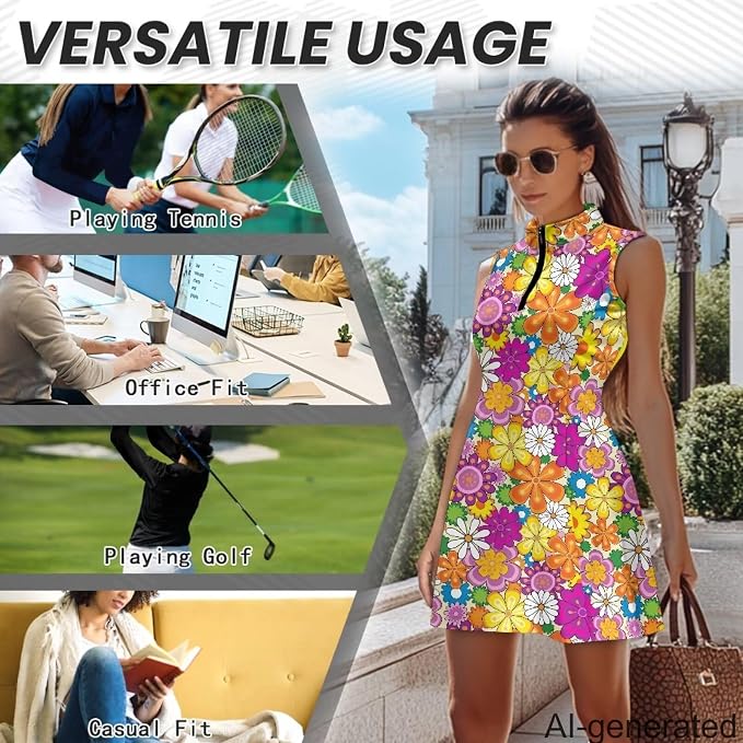 Golf Dress Tennis Dresses for Women with Built in Shorts and Pockets Sleeveless Athletic Dress Workout Dress