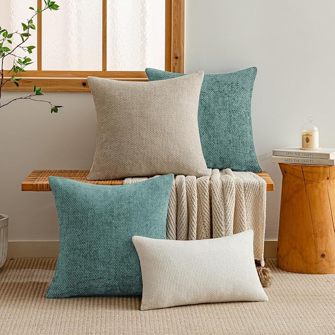 a moment Teal Chenille Throw Pillow Covers 20x20 Inch Pack of 2 Modern Decorative Throw Pillow Covers Farmhouse Cross Covers Home Decor for Sofa Bedroom Living Room