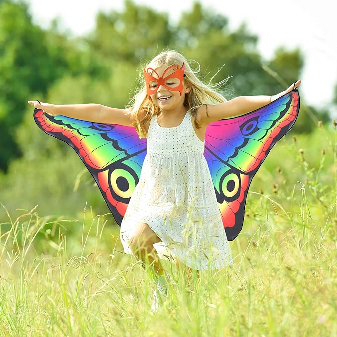 Coopay 9 Pieces Kids Butterfly Costume Fairy Butterfly Wings Masquerade Masks Halloween Girls Dress Up Pretend Play