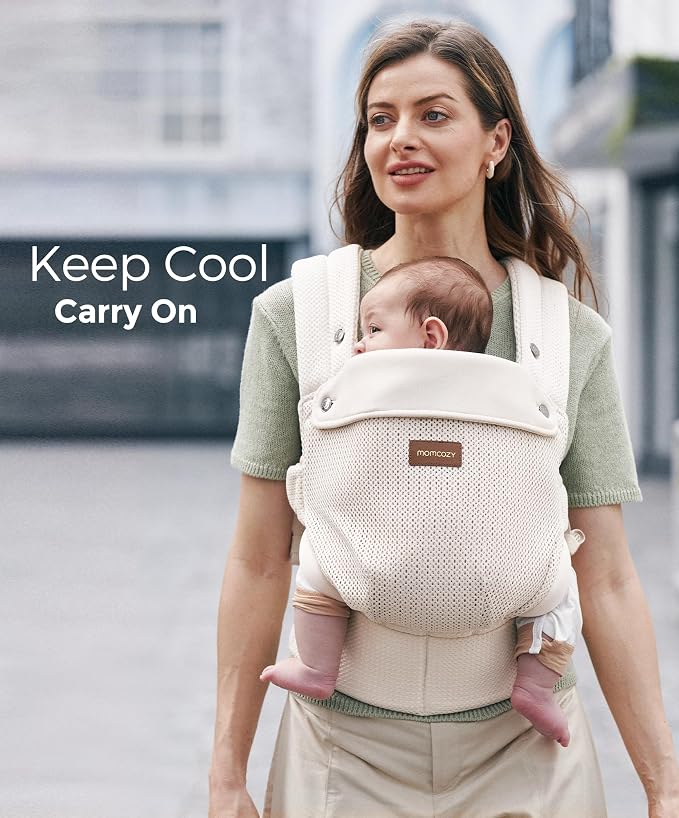 Momcozy Baby Carrier - Ergonomic, Cozy and Lightweight Carrier for 7-45lbs, Effortless to Put On, Ideal for Hands-Free Parenting, Enhanced Lumbar Support, Air Mesh-Almond