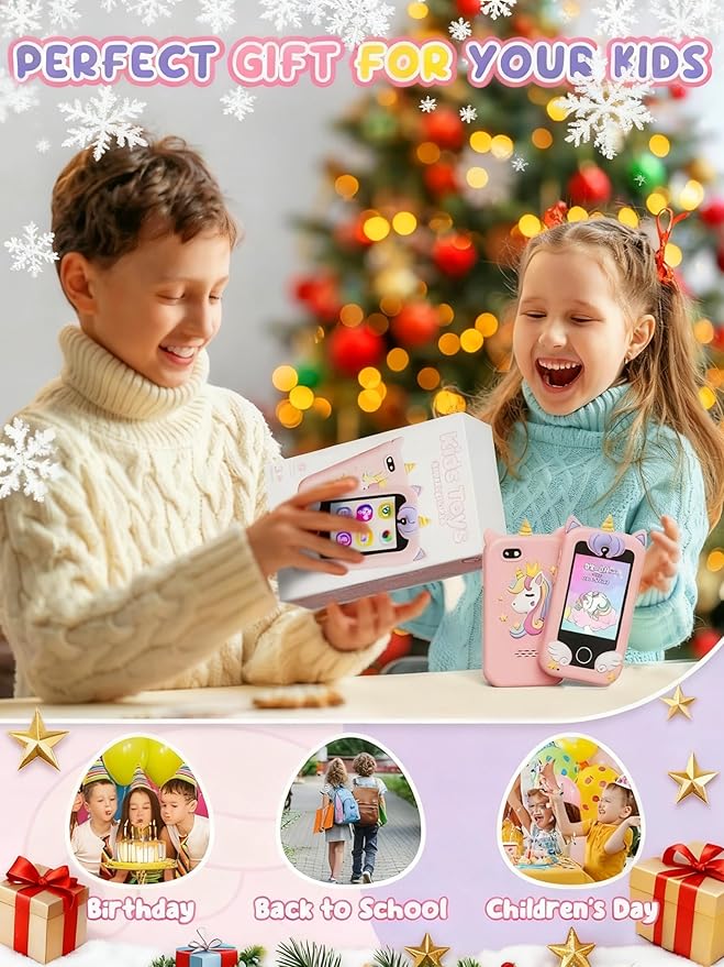 UCIDCI Unicorn Kids Smart Phone Toys for Girls Ages 3-7 with Dual Camera - Toddler Phone with Learning Games, Travel Toys with MP3 Music Player for Christmas, Birthday Gifts for 3 4 5 6 7 Year Old
