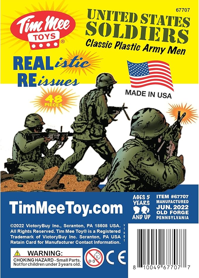 TimMee Plastic Army Men - OD Green 48pc Toy Soldier Figures - Made in USA