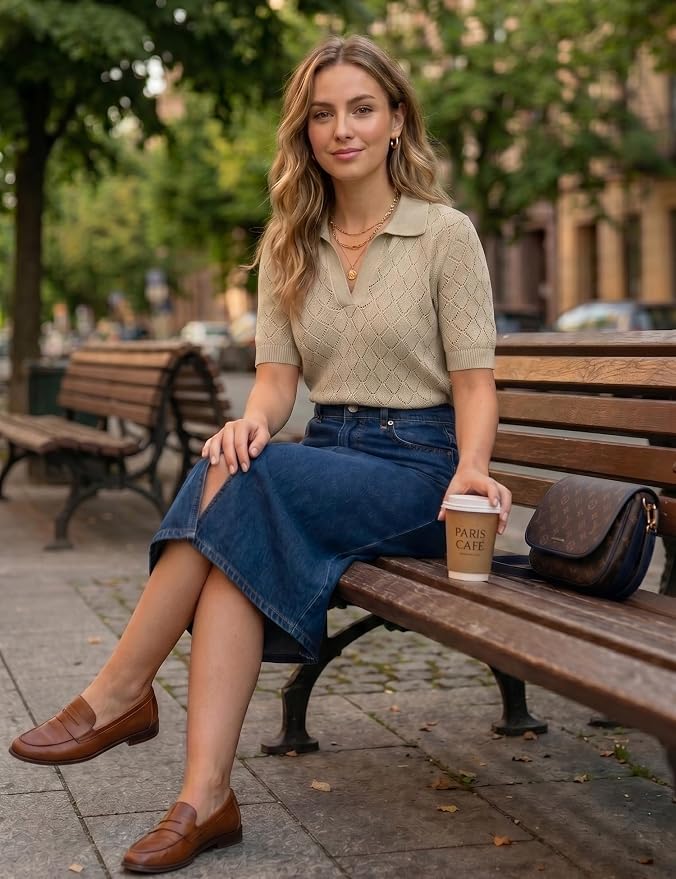 Rapbin Womens Short Sleeve Knit Polo Shirts Summer Spring Sweater Tops | Classic V Neck Collared Shirts Lightweight Business Casual Basic Fashion Pullover Polo Sweater for Work Formal Daily Wear