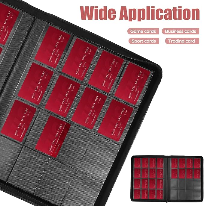 Card Binder 16 Pocket with Zipper, 1024 Pockets Trading Card Holder Book, Premium PU Cover Zip Folder Binder, Side Loading Carrying Case Binder Album for TCG, MTG, Sports Cards, Game Cards