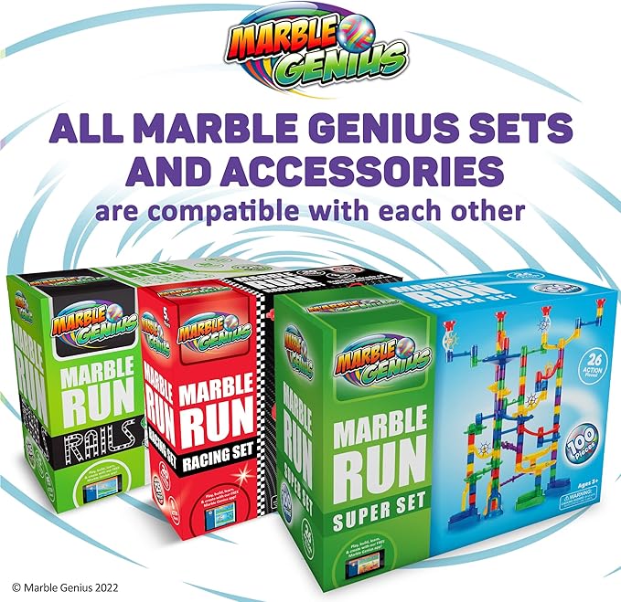 Marble Genius Marble Run - 150 Complete Pieces Maze Track Toys for Adults, Teens, Toddlers & Kids Aged 4-8 Years Old, (85 Translucent Marbulous Pieces + 65 Glass-Marble Set), Super Set