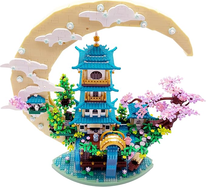 4288 PCS Cherry Blossom Tree Building Set for Adults Teens,Chinese Moon Palace Architecture Model,Micro Japanese Sakura Tree House, Mini Cherry Bonsai Tree Bricks, Creative Gift for Kids 14+