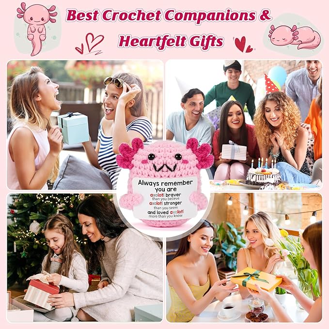 Emotional Support Plush Crochet Axolotl, Mini College Care Package Teen Girl Gifts Trendy Stuff for 5 6 7 8 9 10 11 13 Year Old Girl Birthday & Christmas, Stocking Stuffers
