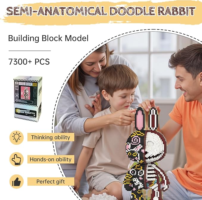 Animal Graffiti Skeleton Rabbit Mirco Building Blocks Set Cute Large Sets Toys Gift for Adults and Kids 7300 Pieces 55cm High Series