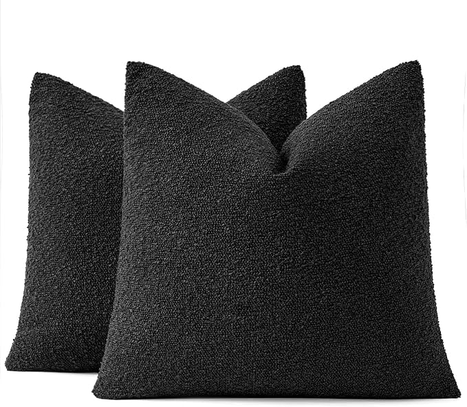 MIULEE 24x24 Decorative Euro Sham Boucle Couch Pillow Covers Black | Set of 2 Textured Neutral Throw Pillow Covers, Accent Solid Pillowcases, Sofa Living Room Home Decor