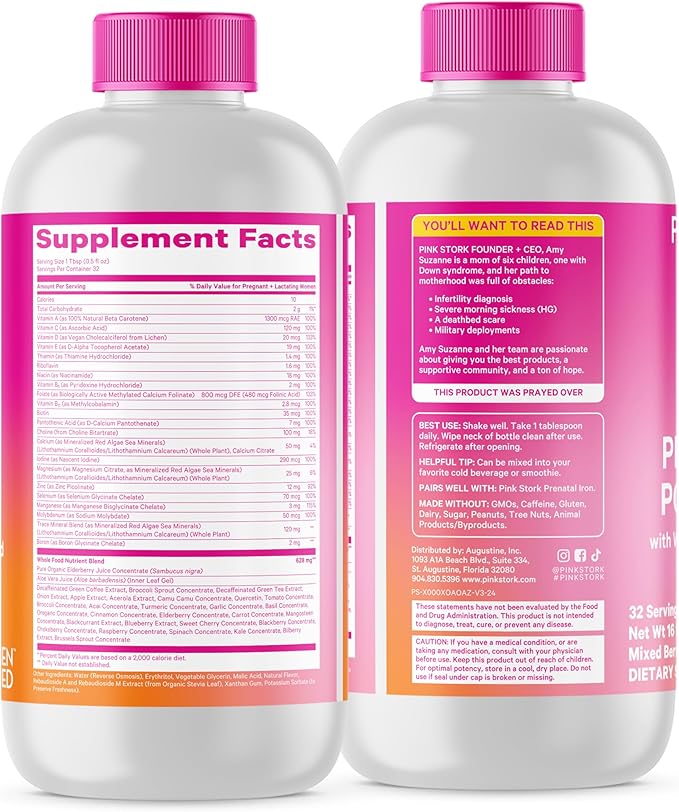 Pink Stork Liquid Prenatal Vitamins for Women - for Fertility, Pregnancy, Postpartum - Morning Sickness Support - 64 Servings - 2 Pack