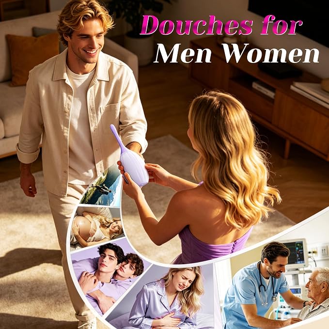 Enemas Anal Douches for Men Women - Shower Enema Bulb Douche Kit, 16.9oz | Lifetime Warranty; Shapeable Nozzle; Anti-backflow; Reusable Soft Silicone; Large Capacity; Compatible with 98% Shower Hoses;