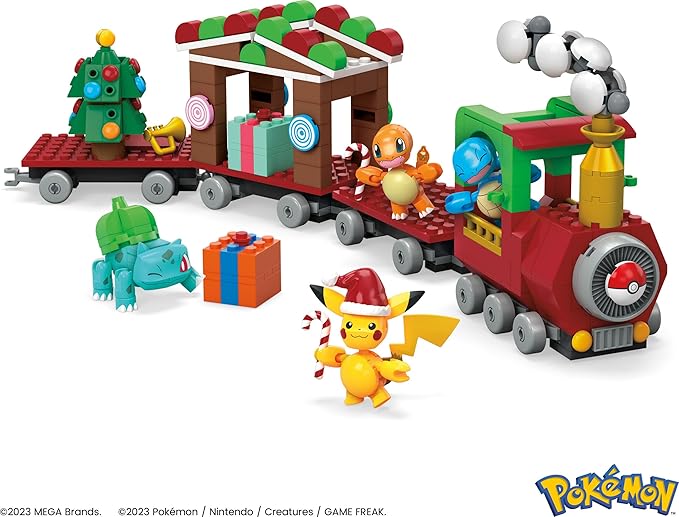 MEGA Pokemon Action Figure Building Toys, Holiday Train with 373 Pieces, 4 Poseable Characters, Gift Idea for Kids
