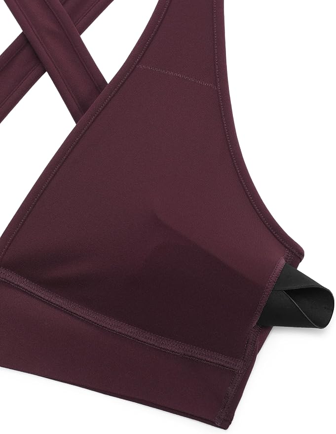 CRZ YOGA Butterlift Deep V Neck Sports Bras for Women - Padded Gym Wide Straps Cut-Out Cross Back Crop Pilates Workout Top