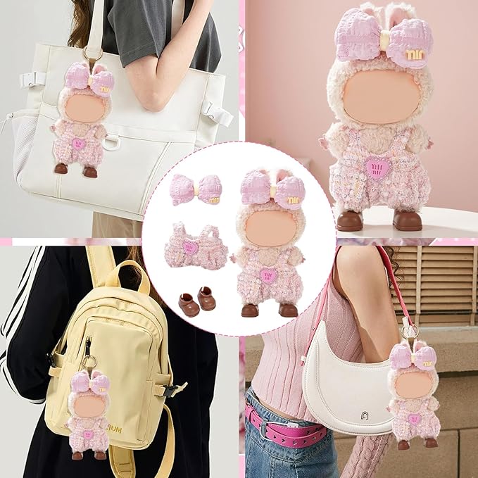 Cute Clothes for Doll Design Outfit Blind Mystery Box Accessories Mini La Boo-Boo Blah Bu Bu BuLafufu Ropa Plush Toy Stuff Dress Overalls Pajamas Hoodie Pink