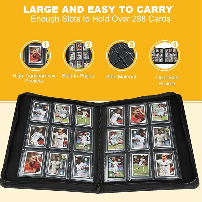 Toploader Binder,Toploader Hard Cases, 9-Pocket Pages Sleeves Hold up 288 Cards.Toploader Card Binder with Sleeves for “3×4” rigid,Card Holder(Light Blue)