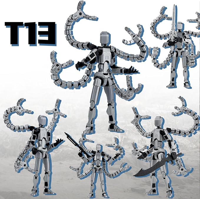 Already Assembled T13 Action Figure Accessories,T13 Multi-Jointed Movable,for Collectors Desktop Decorations t-13 Movability 3D Printed Toys (Blue, 7.2 Inch)
