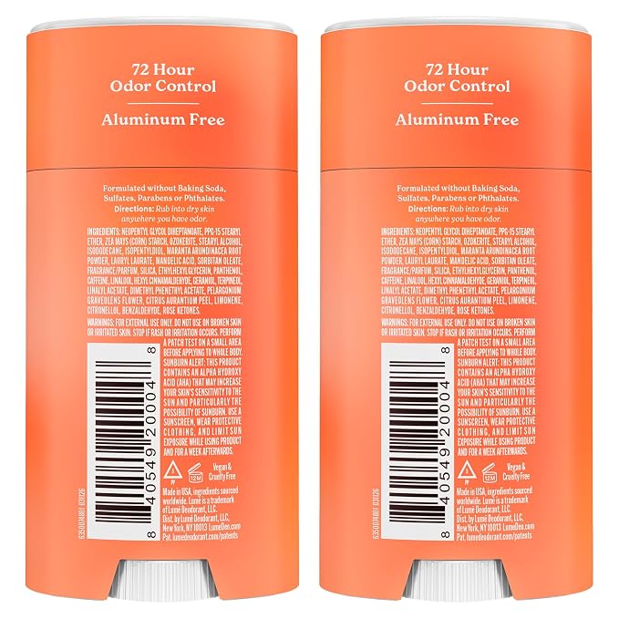 Lume Whole Body Deodorant - Smooth Solid Stick - 72 Hour Odor Control - Doctor Developed - Aluminum Free, Baking Soda Free and Skin Loving - 2.6 Ounce - Pack of 2 - (Summer Peach)