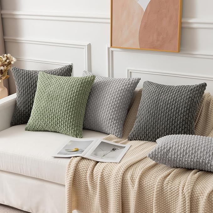 Kevin Textile Soft Corduroy 12"x24" Lumbar Pillow Cover 1 Pack, Dark Grey | Boho Stripe Plush Corduroy Decorative Oblong Cushion Cover Modern Farmhouse Home Decor for Sofa Couch Bed Chair