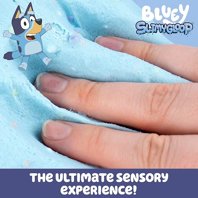 Official Bluey SLIMYGLOOP Mix'Ems, Pre-Made Cloud Slime, Bubblegum Scent, Fun Slime Add Ins Including Bluey Charm, Foam Balls, Glitter, Fidget Toy, Super Soft Non-Sticky Stress Relief Toy