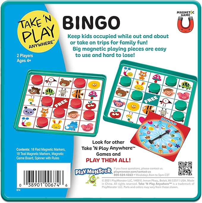 PlayMonster Take N Play Anywhere Bingo - Magnetic Pieces in Magnetic Travel Friendly Tin for Fun on the Go- For Ages 4+