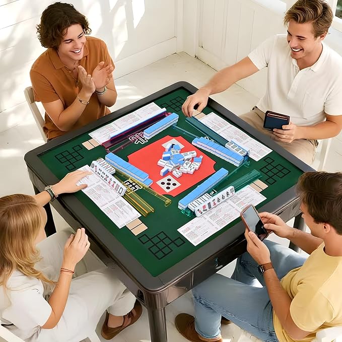 Mahjong Racks with Pushers, All-in-One Mahjong Tile Pushers and Racks with 3 Dices, Modern American Tile Set of 4 (4 Colors)