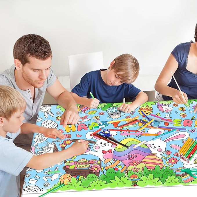 Gatherfun Easter Party Activity Poster - 31.5 x 72 Inches, Happy Easter Party, Versatile Paper Coloring Banner/Table Cover for School Parties and Special Events Decoration