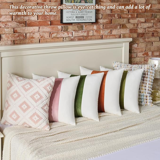 Boho Chenille Pillow Cover Decorative Tufted Pillowcase for Couch Bed Sofa Bedroom Living Room Modern 18 x 18-Inch Brown White