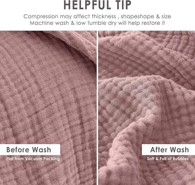 EMME Muslin Blankets for Adults Throw Blanket for Couch Breathable Gauze Soft Lightweight Airy Dusty Pink King 108" x 90"