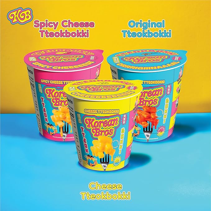 Korean Bros Cheese Tteokbokki Cups (6 Pack) Instant Tteokbokki Rice Cakes | Korean Street-Style Snack or Meal