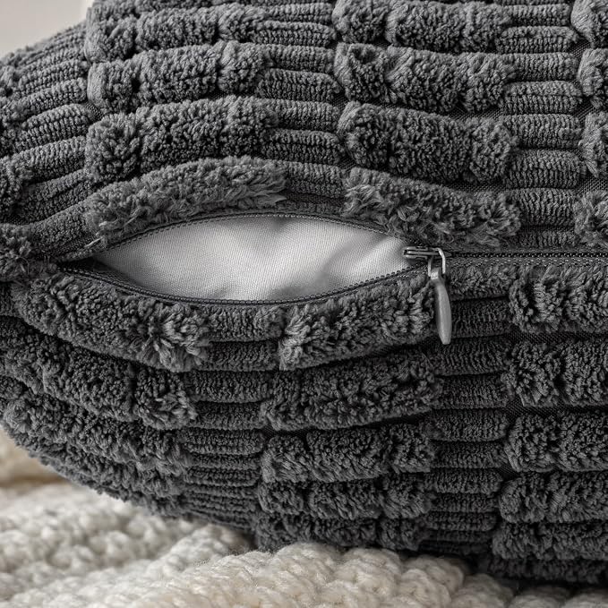 MIULEE Pack of 2 Corduroy Decorative Throw Pillow Covers 24x24 Inch Soft Boho Striped Pillow Covers Modern Farmhouse Home Decor for Sofa Living Room Couch Bed Dark Grey | Pack of 2 Soft Boho Striped Pillow Covers Modern Farmhouse Home Decor For Sofa Li...