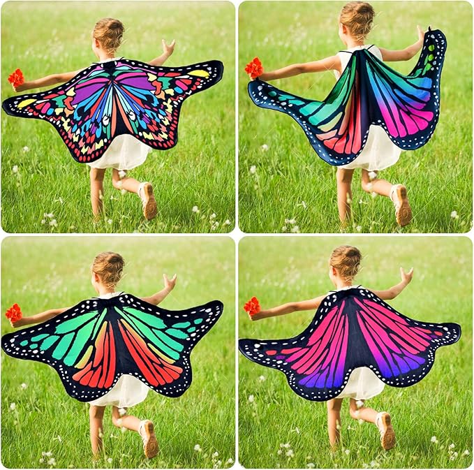 Coopay 9 Pieces Kids Butterfly Costume Fairy Butterfly Wings Masquerade Masks Halloween Girls Dress Up Pretend Play