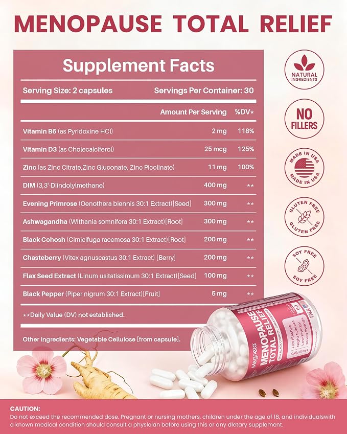 Menopause Supplements for Women - 10-in-1 Hormone Balance Complex with Black Cohosh, DIM, Chasteberry & Ashwagandha - Support for Hot Flashes, Night Sweats, Mood Swings & Sleep, 60 Capsules