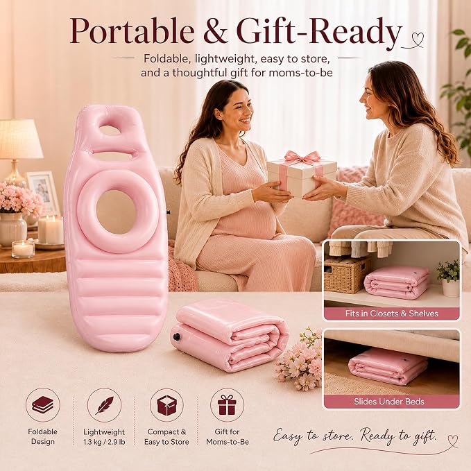 Inflatable Pregnancy Pillow, Full Body Ergonomic Maternity Air Bed with Belly Space for Prone Comfort & Better Sleep, Back & Hip Relief, Ideal for Bedroom, Living Room, Pool, Massage & Spa (Pink)