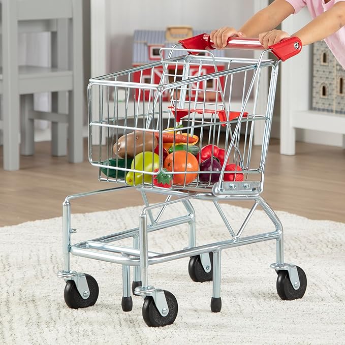 Melissa & Doug Toy Shopping Cart, Grocery Store Pretend Play Toys with Sturdy Metal Frame & Working Wheels, Toddler Shopping Cart, Preschool Learning Toys for Girls & Boys 3+