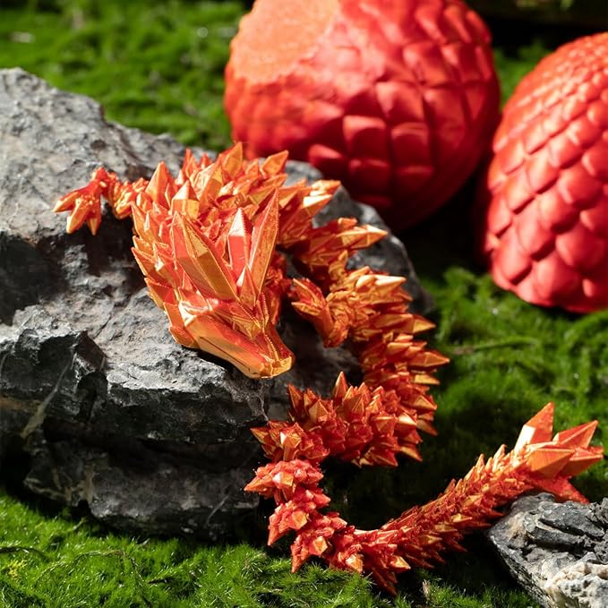 Pigmiss 3D Printed Dragon Egg Crystal Dragon Fidget Toy Full Articulated Dragon Mystery Dragon Eggs with Dragon Inside Home Office Desk Decor Gifts Toys (Red)