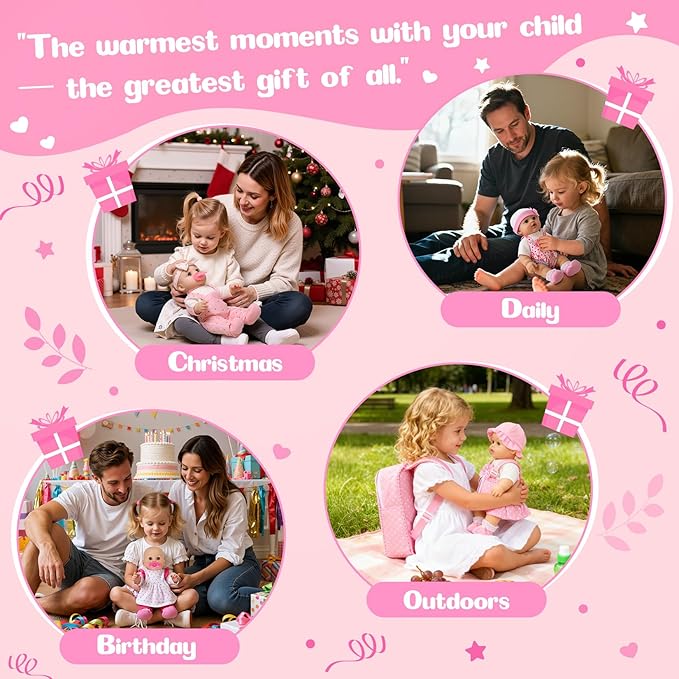 12'' Baby Doll Playset with 4 Outfits Backpack, 12 Inch Realistic Baby Dolls with Clothes Backpack and 2 Bottles Bib Quilt Nipple Socks, Pretend Play Baby Doll Gift for Toddlers Girls Age 3+