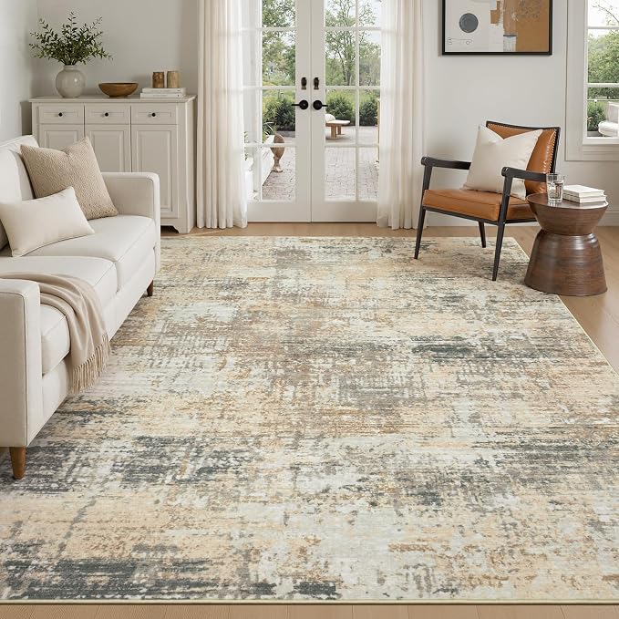 Rugflix 5x7 Area Rugs for Living Room, Washable Gold Beige Grey Large Rug | Machine Washable; Stain-Resistant; Low Pile; Non-Slip; Modern Abstract; Carpet for Bedroom Dining Office Nursery Home