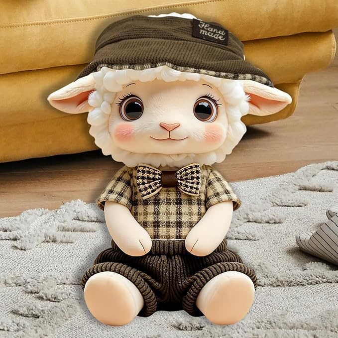 Doll Clothes for 17cm Figures, British Tartan Gentleman Suit with Bucket Hat for Dolls