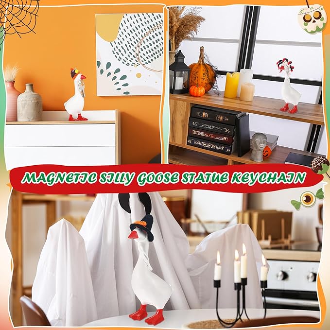Geyoga 6 Pcs Mini Knitted Hats 7 Inch Goose Outfits Hat with Adjustable Strap Mini Porch Goose Headwear for Statue Key Holder