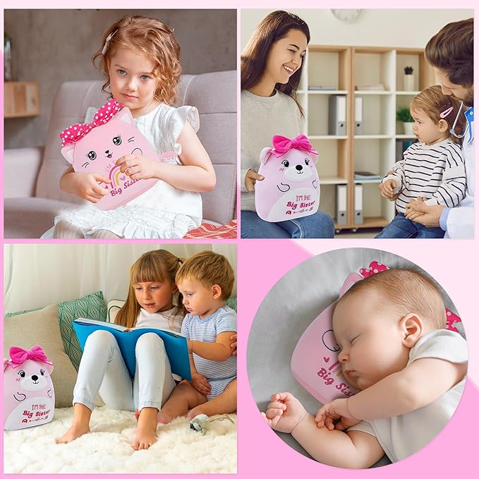 Big Sister Stuffed Animals: 9-Inch Cute I'm The Big Sister Cat Plush Toy, Pink Bow Rainbow Heart Cat Plushie Pillow, Gifts for Kids Girls Party Decor New Sibling Announcement