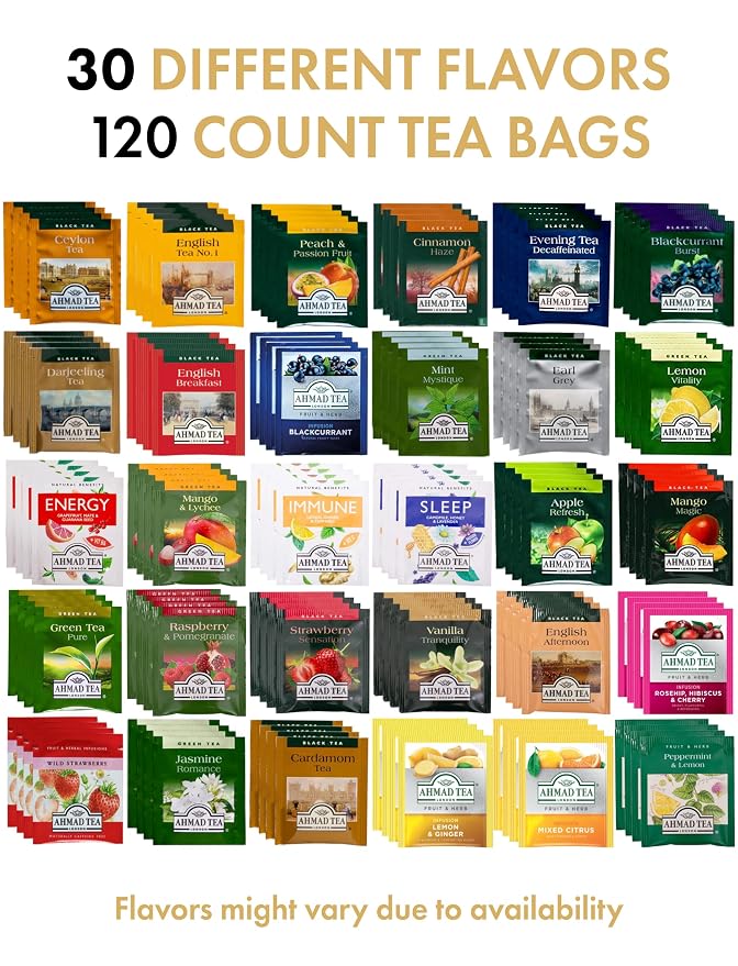 Ahmad Tea Sampler Assortment, Ahmad Variety Pack (120 Count), 30 Unique Flavors ofTea