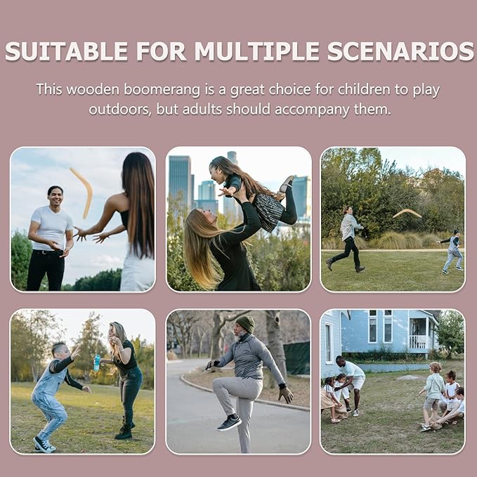 SEWACC Wooden Boomerang Outdoor Plaything for Kids and Adults, Beige Synthetic Material Flying Toy for Outdoor Sports and Family Fun