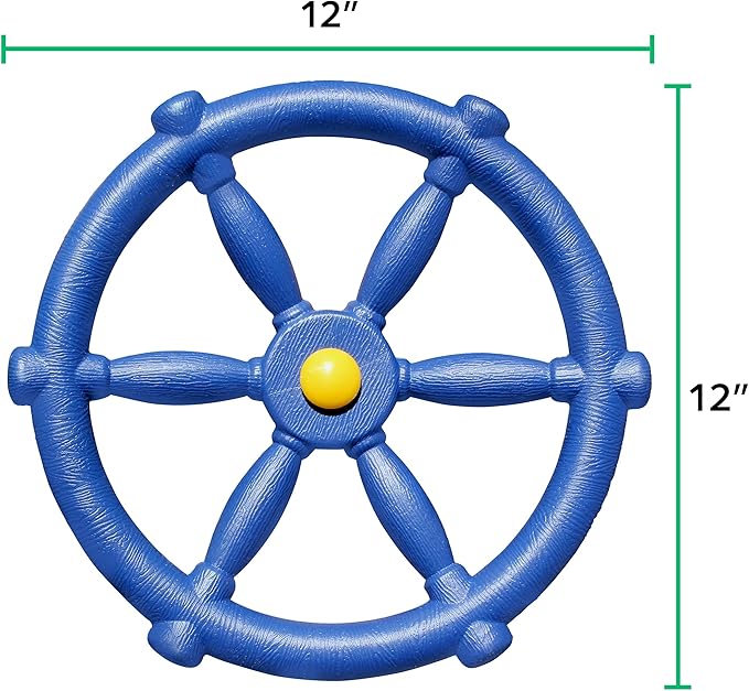 Jungle Gym Kingdom Pirate Ship Wheel for Kids - Toy Steering Wheel for Treehouse, Outdoor Playhouse, Backyard Playset or Swing Set - Playground Accessories & Attachments (Blue)